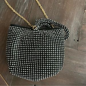 Rhinestone sparkle crossbody mini purse coin purse clutch black silver EUC